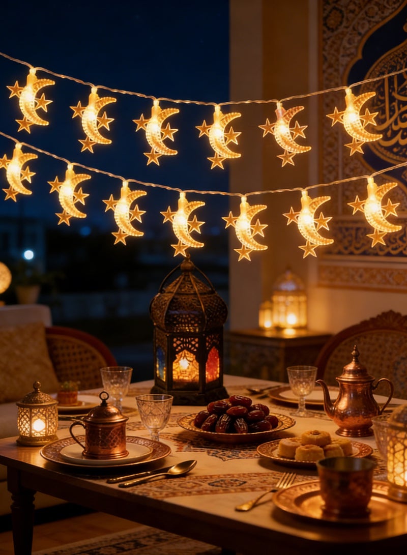يواوليتي زينة رمضان، أضواء رمضان بطول 10 أمتار، زينة رمضان LED معلقة للمنزل (على شكل نجمة وقمر) None - Image 1